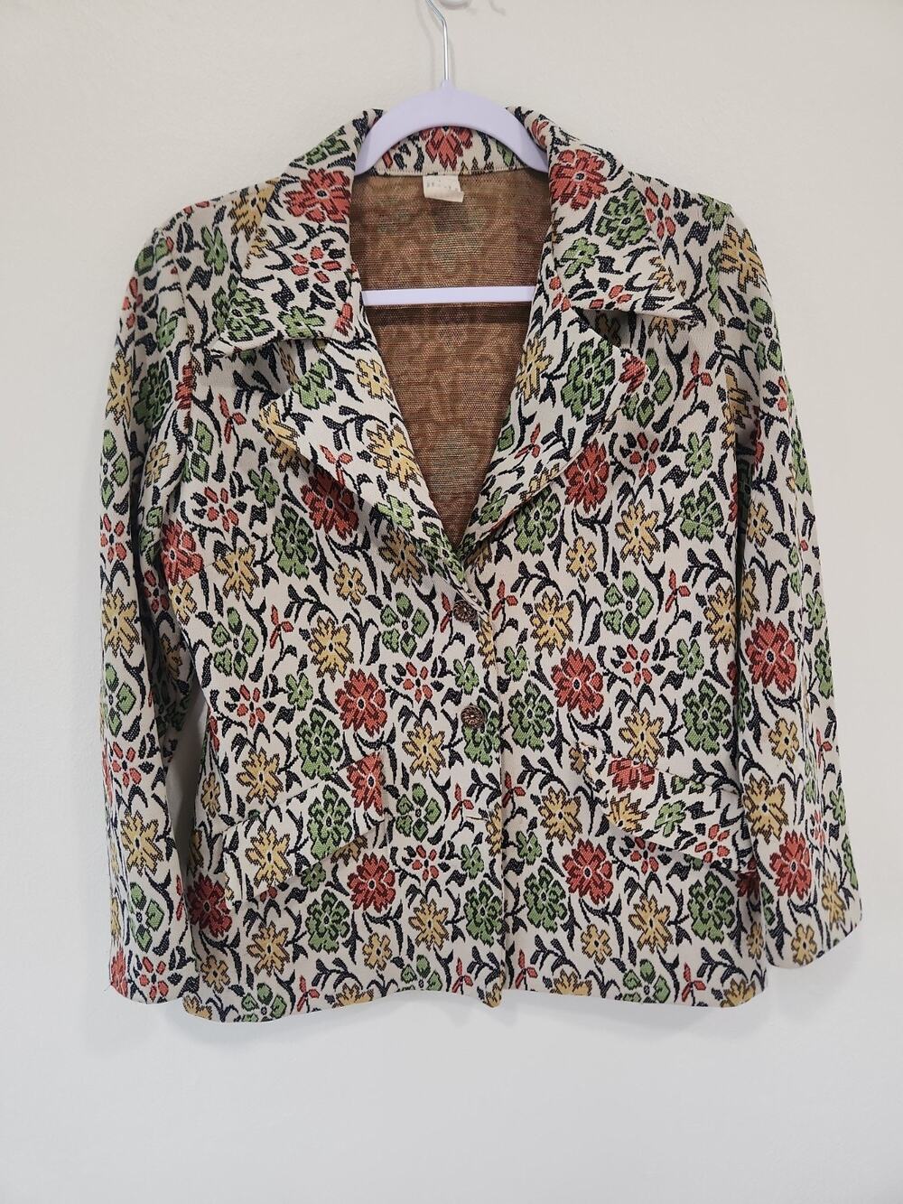 Vintage 60s 70s Tapestry Jacket Retro Blazer Paisley Floral Women's Small Vtg